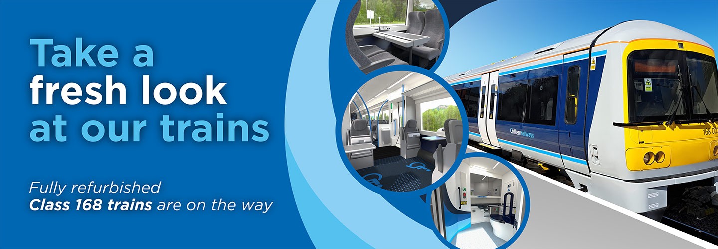 IMAGE: Train interior TEXT:  Train interior TEXT:  New refurbished train interior TEXT: Take a fresh look at our trains 